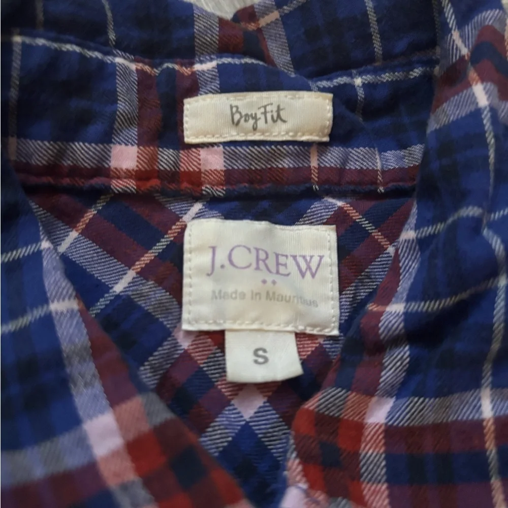 J. Crew Navy and Rust Boy Fit Plaid Button Down Shirt
